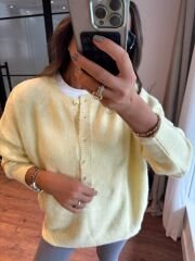 Bisiklet yaka düğmeli soft sarı triko