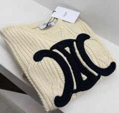 Celine İşlemeli Triko Ekru