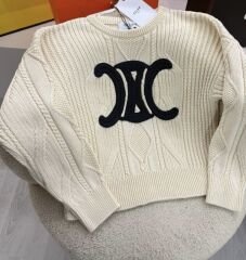 Celine İşlemeli Triko Ekru