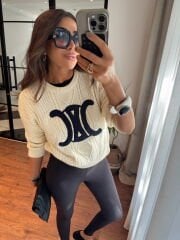 Celine İşlemeli Triko Ekru