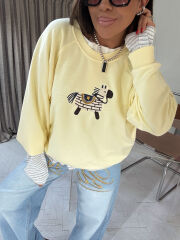 İŞLEMELİ %100 PAMUK HORSES SWEAT BABY SARI