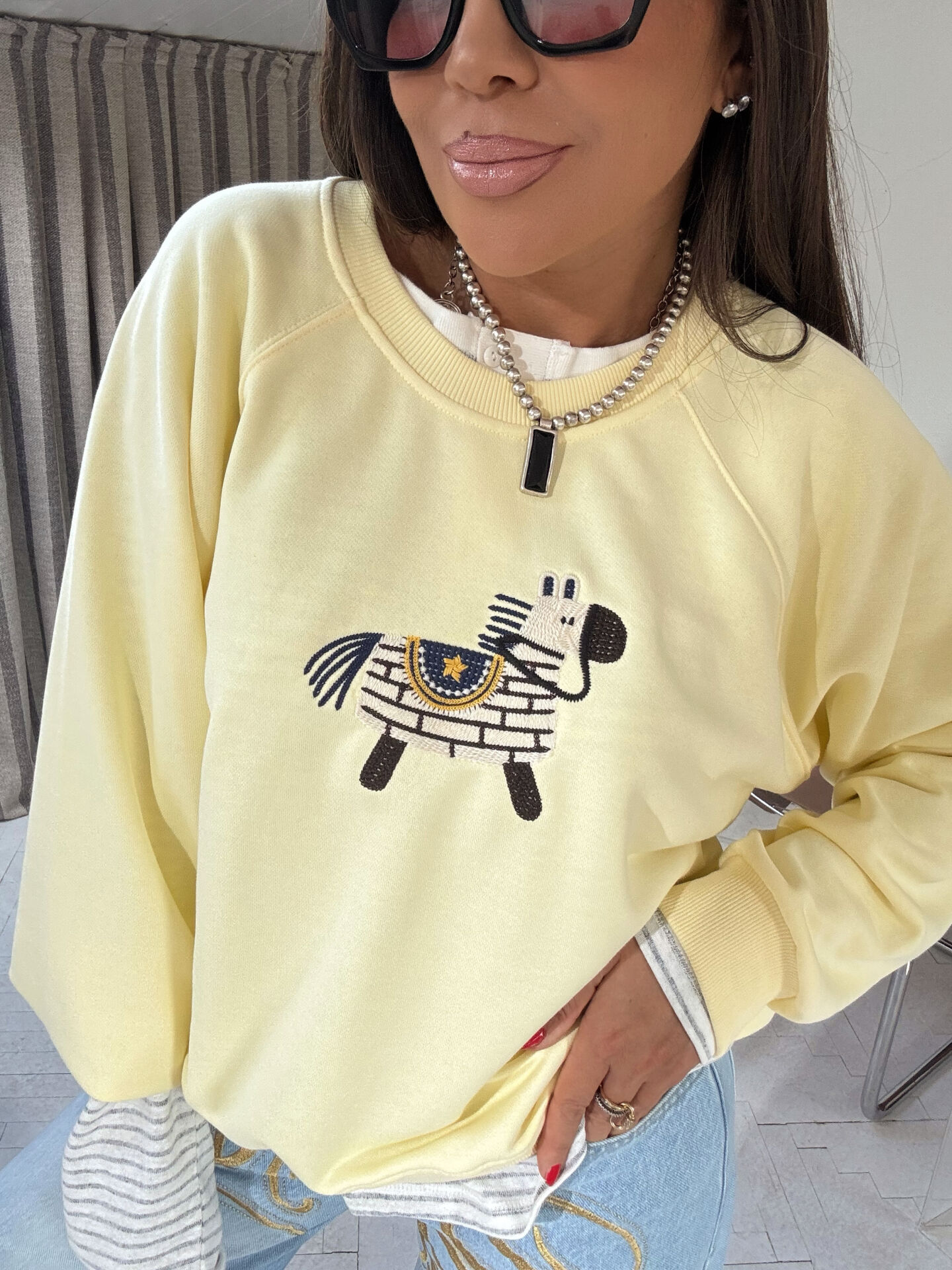 İŞLEMELİ %100 PAMUK HORSES SWEAT BABY SARI