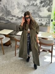 Deri görünümlü maxi bomber trench