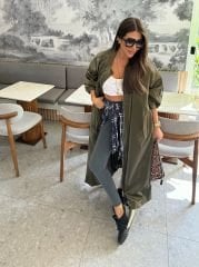 Deri görünümlü maxi bomber trench