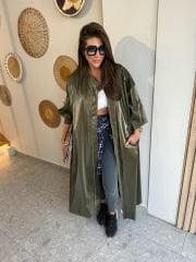 Deri görünümlü maxi bomber trench