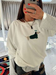 İŞLEMELİ %100 PAMUK HORSES SWEAT EKRU