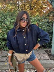 Koyu Laci Kısa Denim Trench