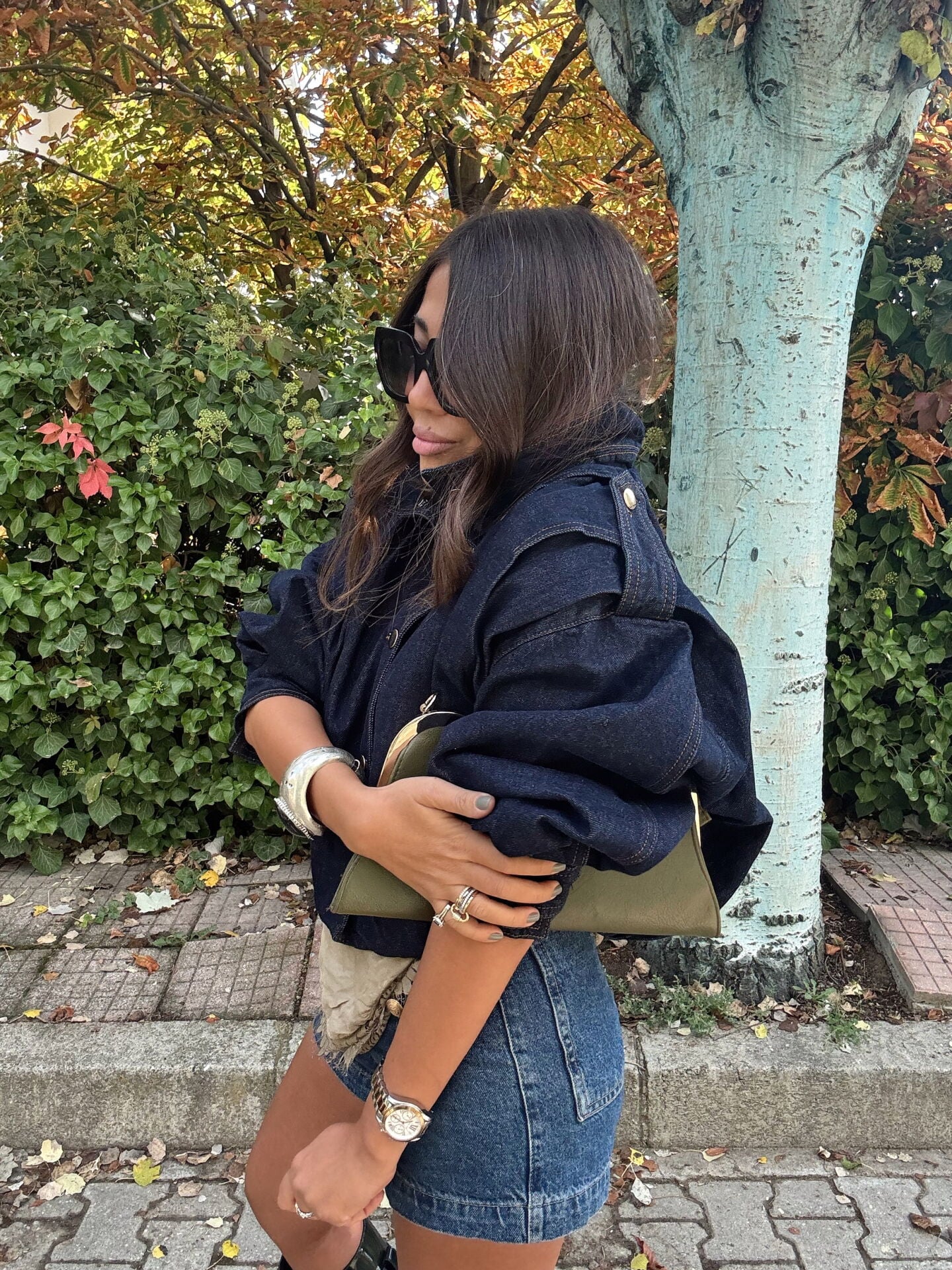 Koyu Laci Kısa Denim Trench