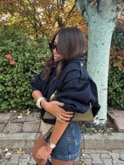 Koyu Laci Kısa Denim Trench