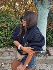 Koyu Laci Kısa Denim Trench