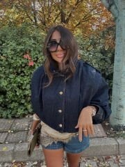 Koyu Laci Kısa Denim Trench