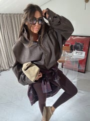 KAHVE DENIM KISA TRENCH COAT