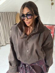 KAHVE DENIM KISA TRENCH COAT