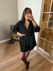 Kadife Oversize Gömlek Elbise