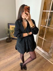 Kadife Oversize Gömlek Elbise