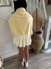 Limon sarı tasarım kollu şort etek