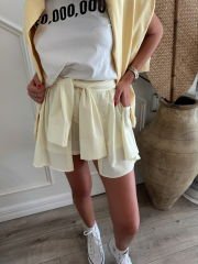 Limon sarı tasarım kollu şort etek