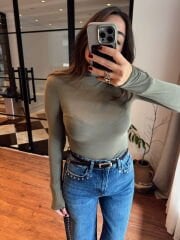 Boğazlı yarı transparan oysho kumaş bluz