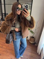 Premium deri geçişli acı kahve kürk