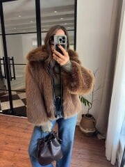 Premium deri geçişli acı kahve kürk