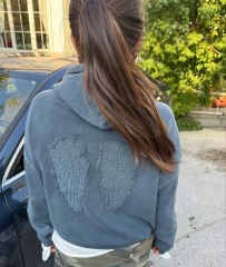 ANGEL LACİVERT YIKAMALI KAPÜŞONLU SWEAT