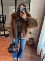 Premium deri geçişli acı kahve kürk