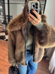 Premium deri geçişli acı kahve kürk