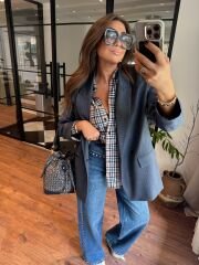 Premium poliviskon ince çizgili lacivert ceket