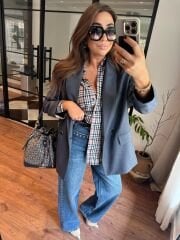 Premium poliviskon ince çizgili lacivert ceket