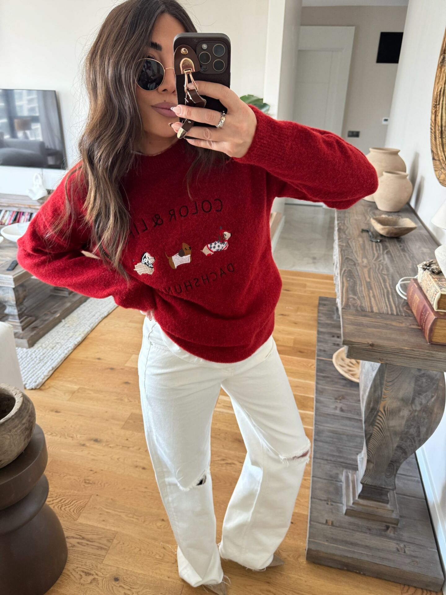 Color Life Armalı Yün Kazak Kırmızı