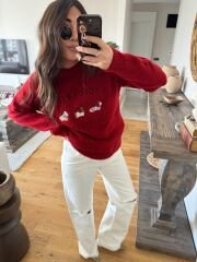 Color Life Armalı Yün Kazak Kırmızı