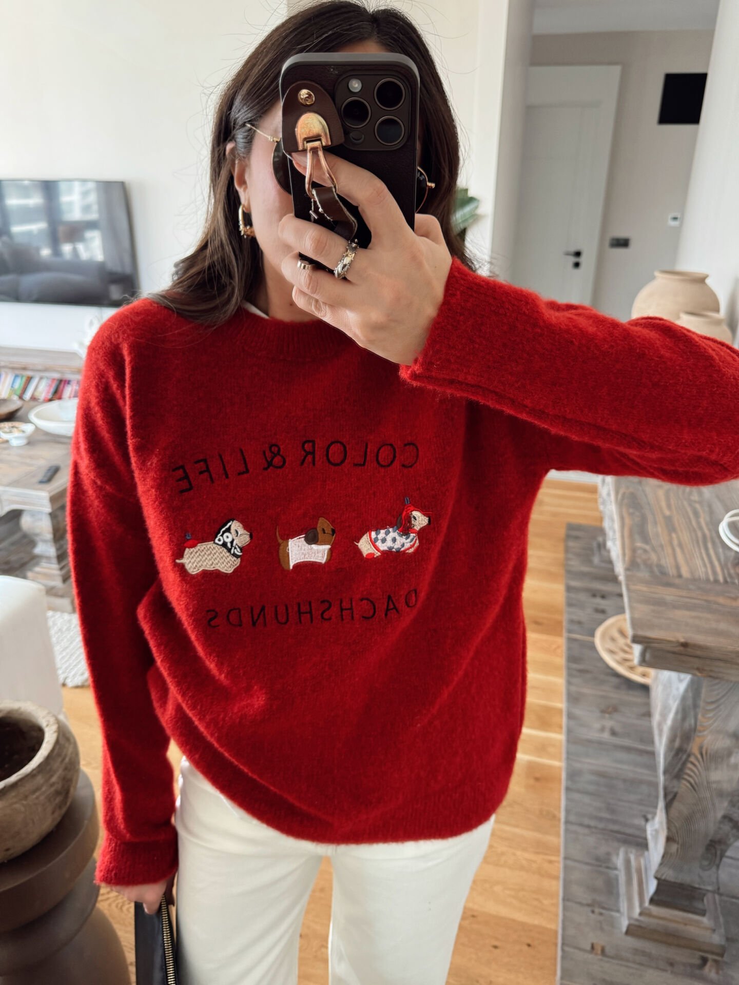 Color Life Armalı Yün Kazak Kırmızı