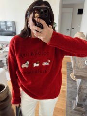 Color Life Armalı Yün Kazak Kırmızı