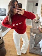 Yüksek bel yırtıklı İspanyol jean