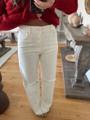 Yüksek bel yırtıklı İspanyol jean