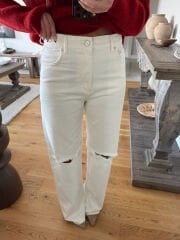 Yüksek bel yırtıklı İspanyol jean