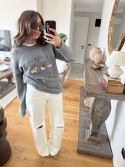 Yüksek bel yırtıklı İspanyol jean