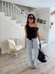 Fiyonk inci taşlı tasarım jean