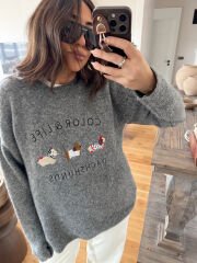 Color Life Armalı Yün Kazak Gri