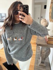 Color Life Armalı Yün Kazak Gri