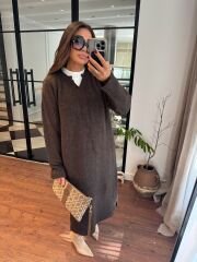 ZRA yünlü triko elbise acı kahve