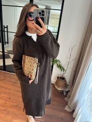 ZRA yünlü triko elbise acı kahve