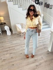 Beli dantel işlemeli buz mavi jean