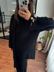 Şallı triko takım 3’lü set siyah