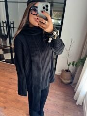 Şallı triko takım 3’lü set siyah