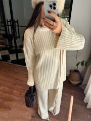 Şallı triko takım 3’lü set ekru