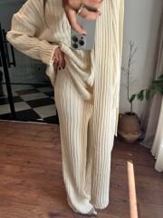 Şallı triko takım 3’lü set ekru