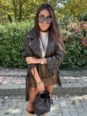 Premium seri kuşgözü detaylı kahve biker ceket