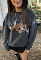 Tiger yıkamalı sweatshirt