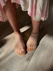 İthal, taşlı tasarım file sandalet